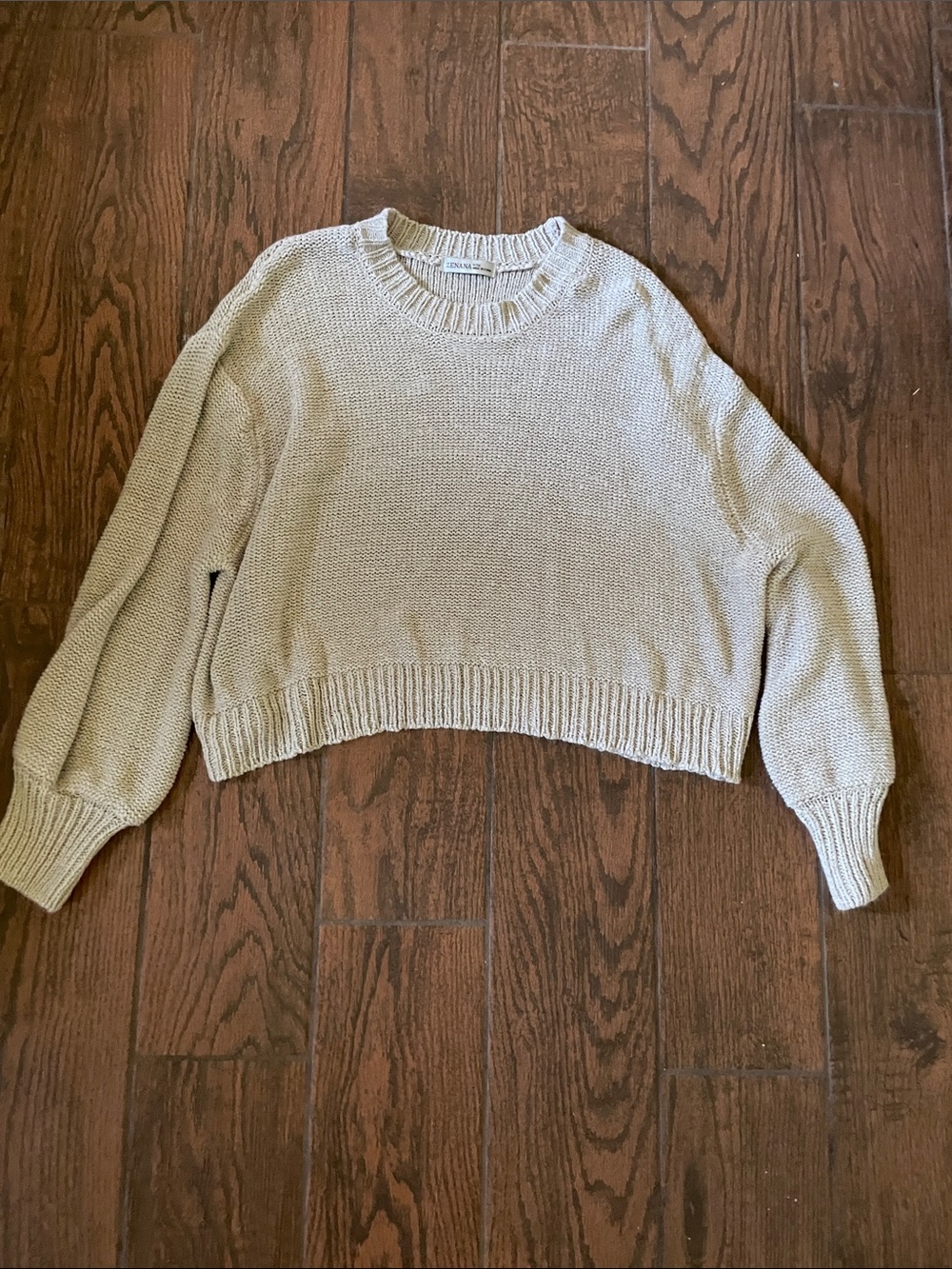 Zenana Outfitters Cream Cropped Crewneck Sweater